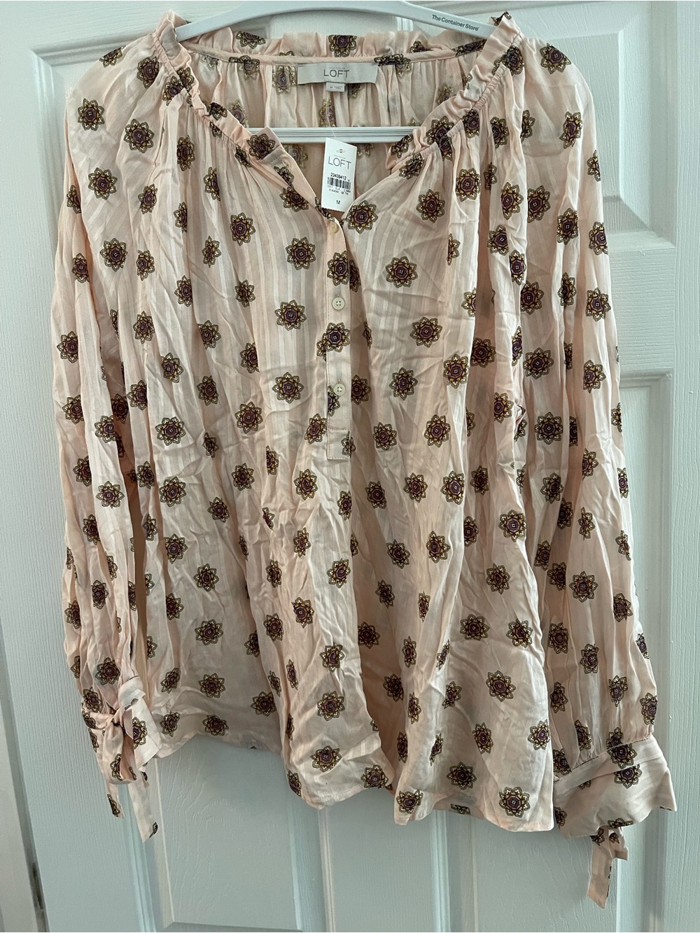 LOFT Pink Floral Medallion Peasant Blouse